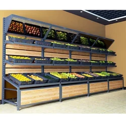 Fruit Racks Against The Wall with Big Capacity Vegetable Fruit Shelf Rack Supermarket Display Shelves