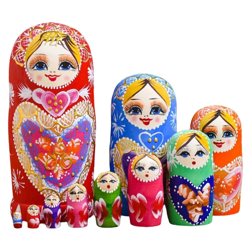 

Russian Nesting Dolls 10pcs Wood Matryoshka Collectible Babushka Set Handpaint Stacking Doll Folk Arts Festival Ornament