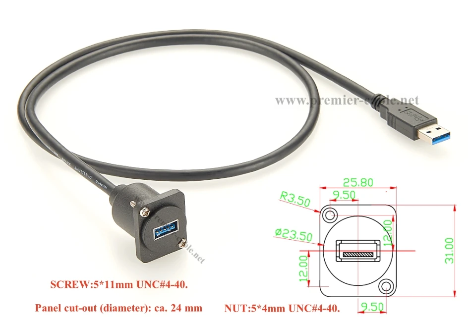 D-Typ USB 3.0 Verlängerungskabel (Stecker auf Buchse) Typ A XLR Einbauadapter USB A Durchgangs-Flanschkupplungskabel – Detail 2