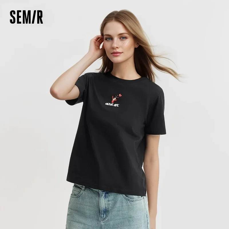 Semir Short-Sleeved T-Shirt For Women Printed Summer New In 2024 Antibacterial Regular Shoulder Top