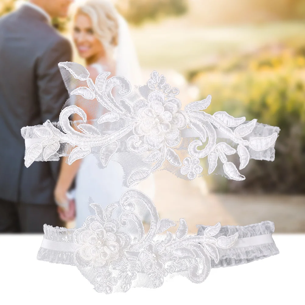 1pc Wedding Bride Lace Pearl Adjustable Up To 60Cm Bridal Gift For Party Prom White Wedding Garter Belt Flower Garter Bridal