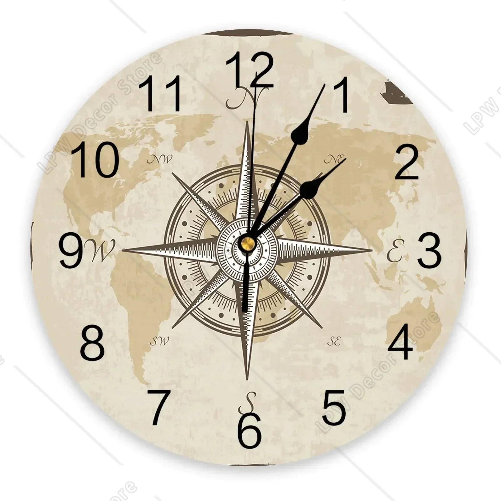 Compass Nautical Map Scale Letters Sailboat Large Wall Clock Dinning Restaurant Cafe Decor Round Wall Clocks Home Decoration