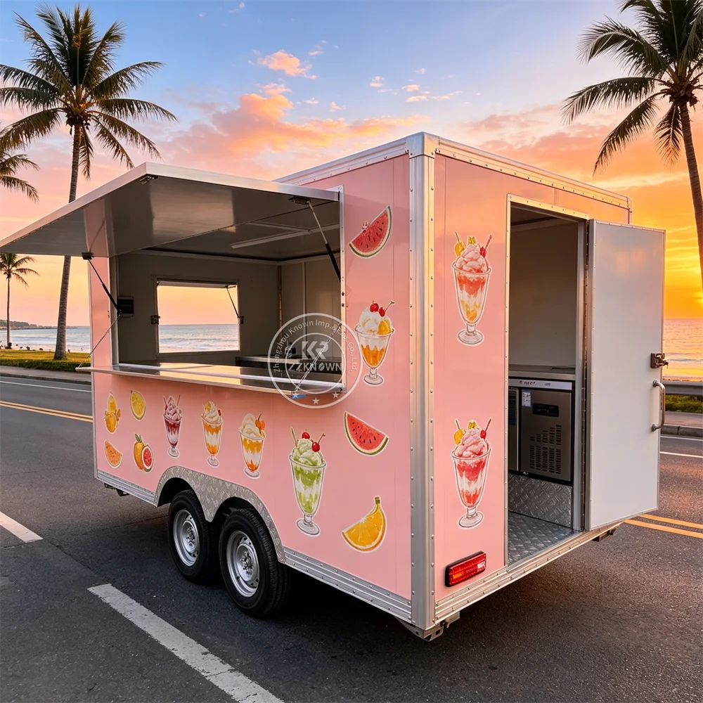 

Street Mobile Ice Cream Cart Concession Catering Truck BBQ Fast Food Truck Trailer With Full Kitchen