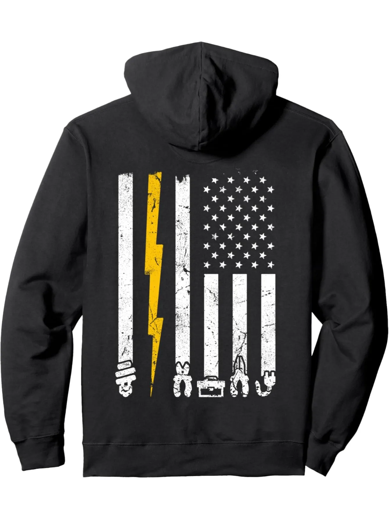 

A Vintage Electrical Tools American Flag Printed Hoodie - Casual Knitted Fabric Pullover with Pockets, Long Sleeves