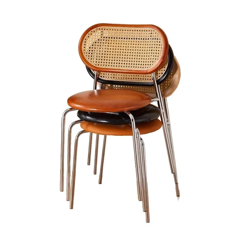 For Ins Style Rattan Dining Chair, Solid Wood Frame Wicker Seat for Home & Restaurant, Space-Saving Balcony Chair