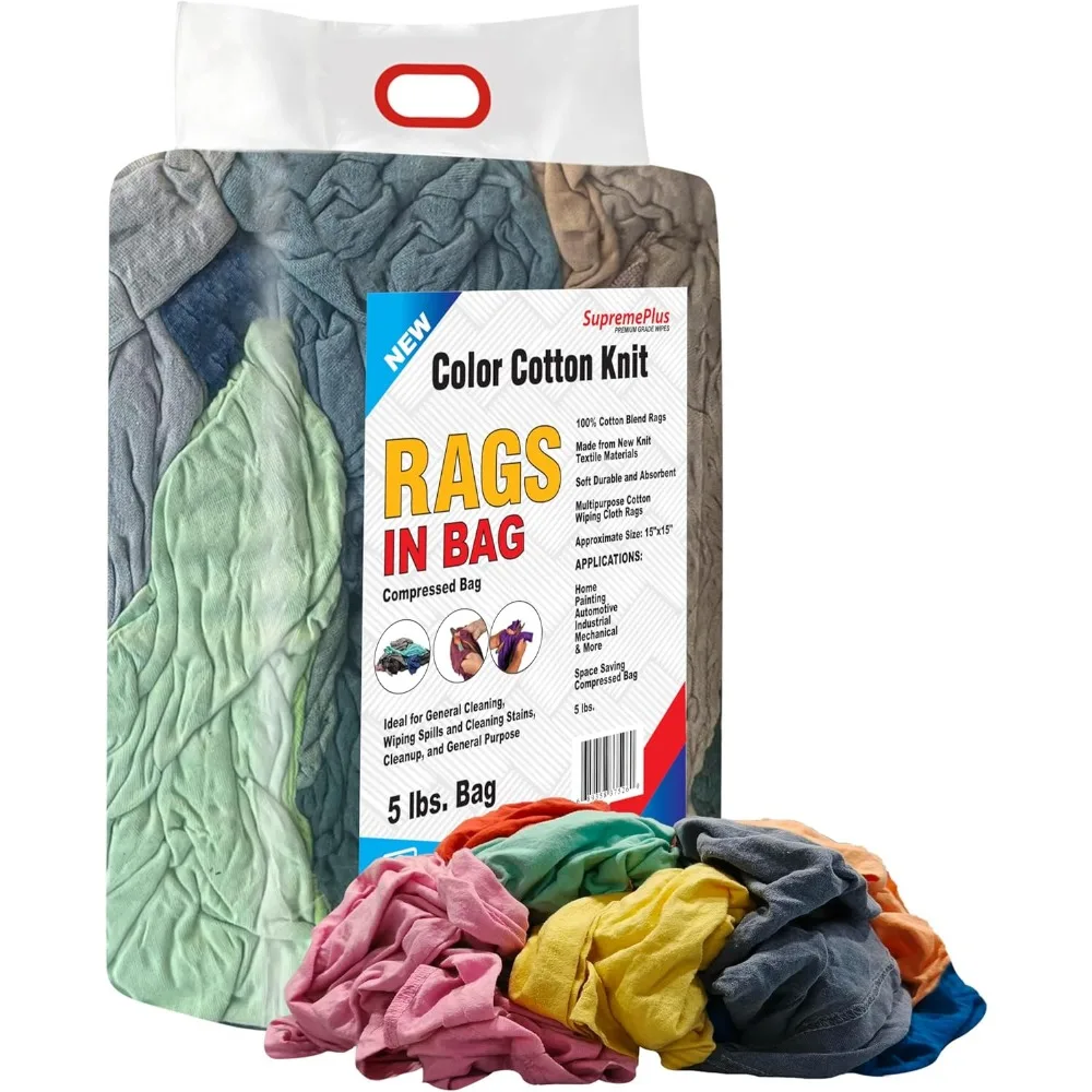 

Набор цветных трикотажных хлопковых тряпок (5 фунтов) для многоцелевого использования: для мастерских, механиков, маляров, для уборки дома