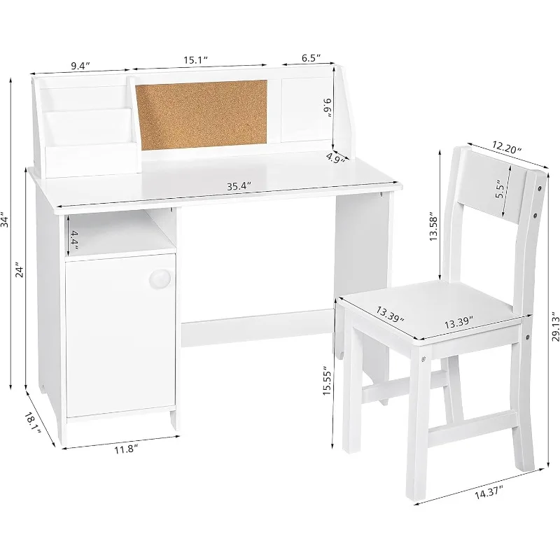 Escritorio de estudio con silla para niños, mesa de estudio escolar de madera con hucha y silla para niños de 3 a 8 años, computadora de estudio para estudiantes