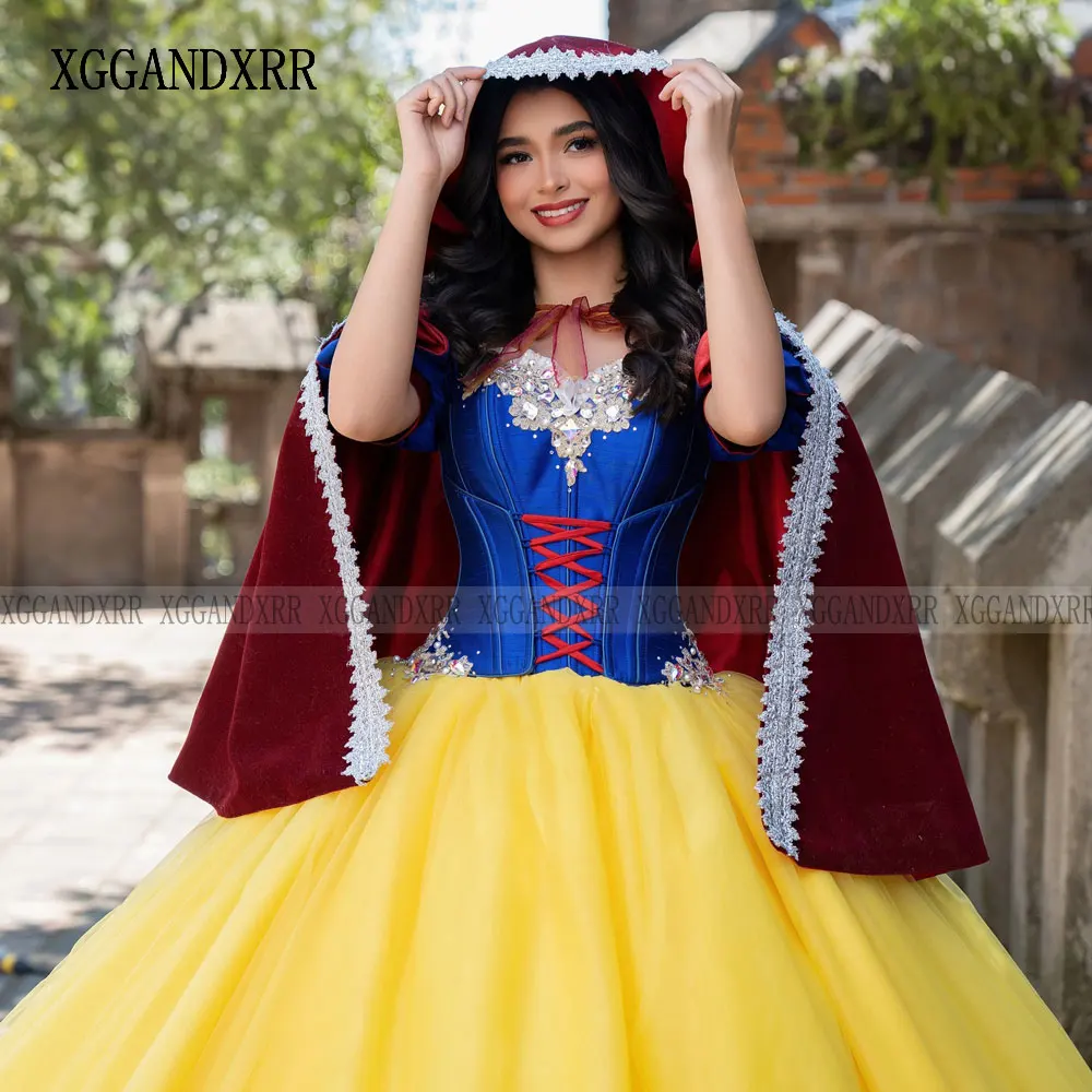 Желтые платья принцессы Quinceanera по индивидуальному заказу 2026 Милое бальное платье с бисером Sweet 16, платье Vestidos De 15 Anos Белоснежка
