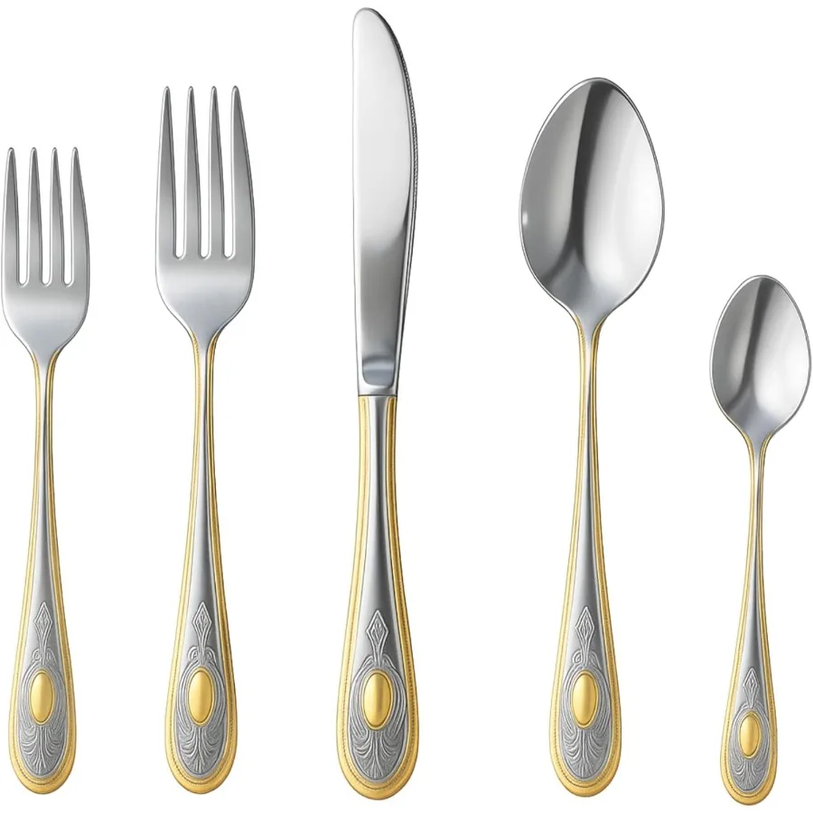 

20 Piece Flatware Set Vintage Handle with Gold Detailing 18 10 Stainless Steel Silverware Complete Cutlery Set for 4 Home Essen