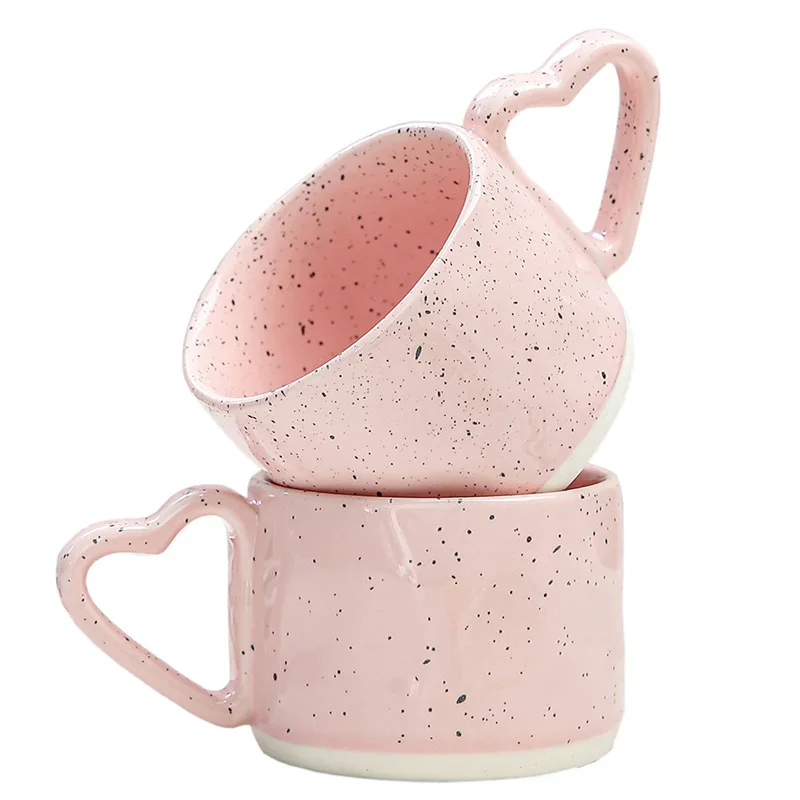 Korean Style ins Ceramics Cup 300ML Pink Love shape handle Coffee Mug Breakfast milk oatmeal cup Water  cup Valentine's Day Gift