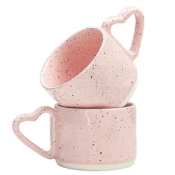 Korean Style ins Ceramics Cup 300ML Pink Love shape handle Coffee Mug Breakfast milk oatmeal cup Water cup Valentine's Day Gift