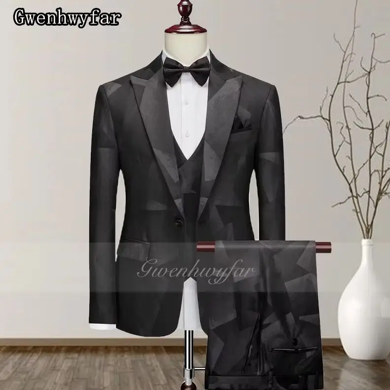 Gwenhwyfar Latest Jacket Pants Vest Design 2026 Slim Fit Italian Tuxedo Single Breasted Men Suits for Groom Groomsmen Prom Party