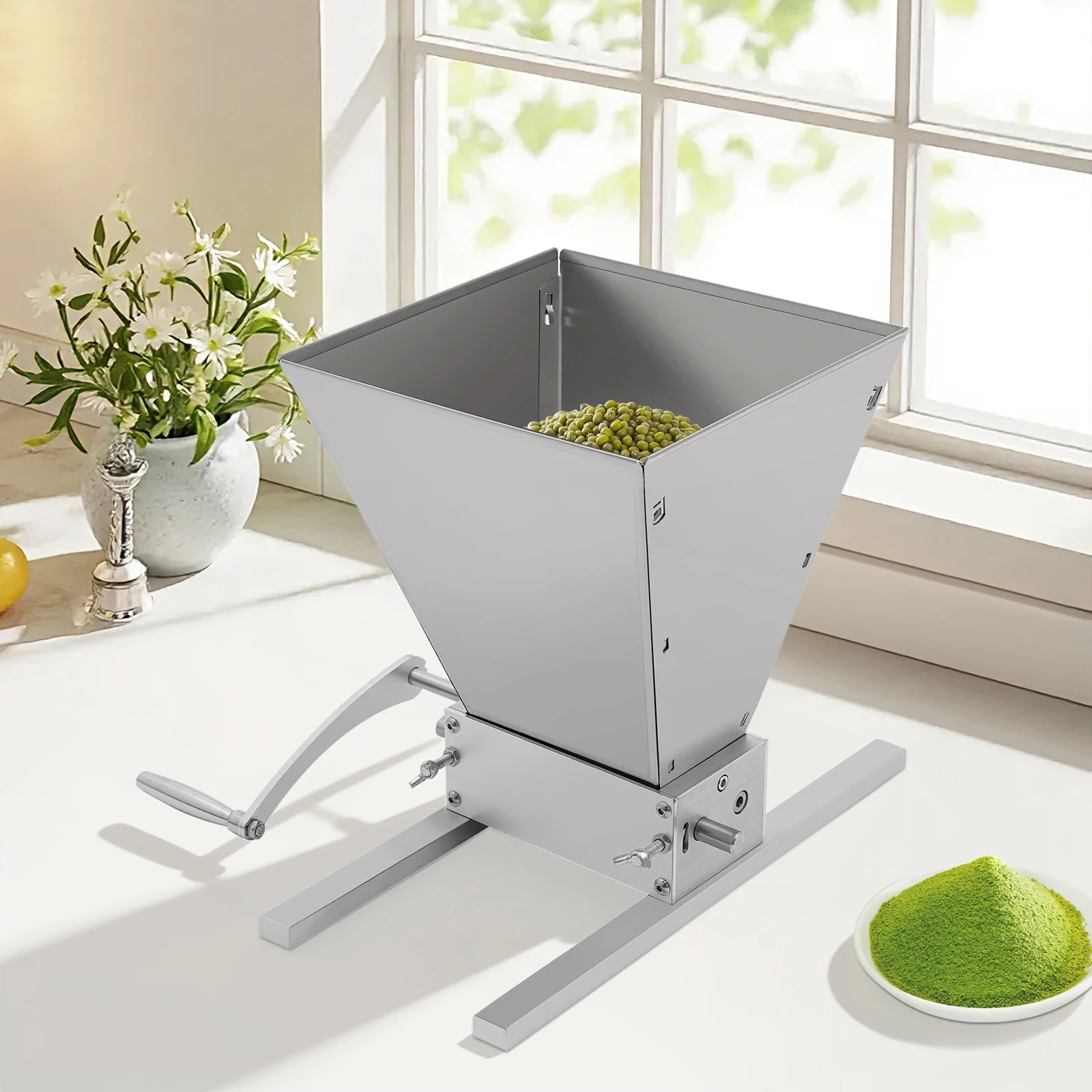 

Stainless Steel Grain Grinder Manual Crusher 2 Roller Mill with Aluminum Base for Coffee Beans Nuts Grains Grinding Kitchen Tool