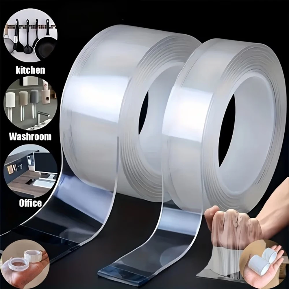 1Roll Double Sided Transparent Adhesive Tape Super Strong Removable Reusable Waterproof Tapes Heat Resistance Bathroom Decor