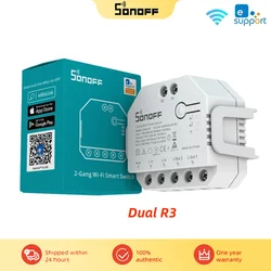 SONOFF-Dual R3 Interruptor Inteligente WiFi, Controle de 2 Vias, Medição de Energia, 2 Gang Breaker, Smart Home, Funciona com Alexa, Google Home, Alice