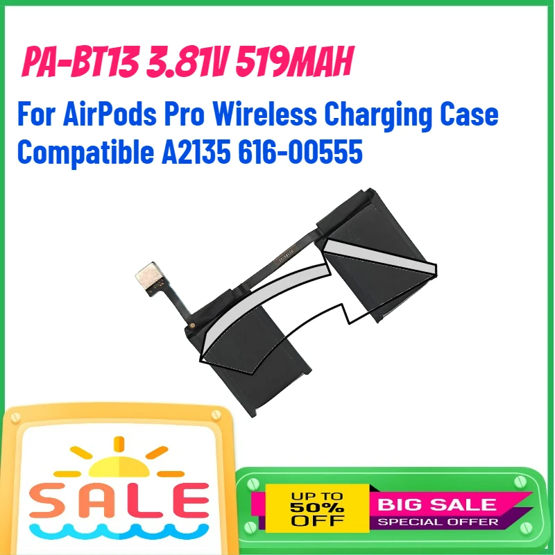 

PA-BT13 3.81V 519mAh Li-Polymer Battery for AirPods Pro Wireless Charging Case Compatible A2135 616-00555 Rechargeable Batteries