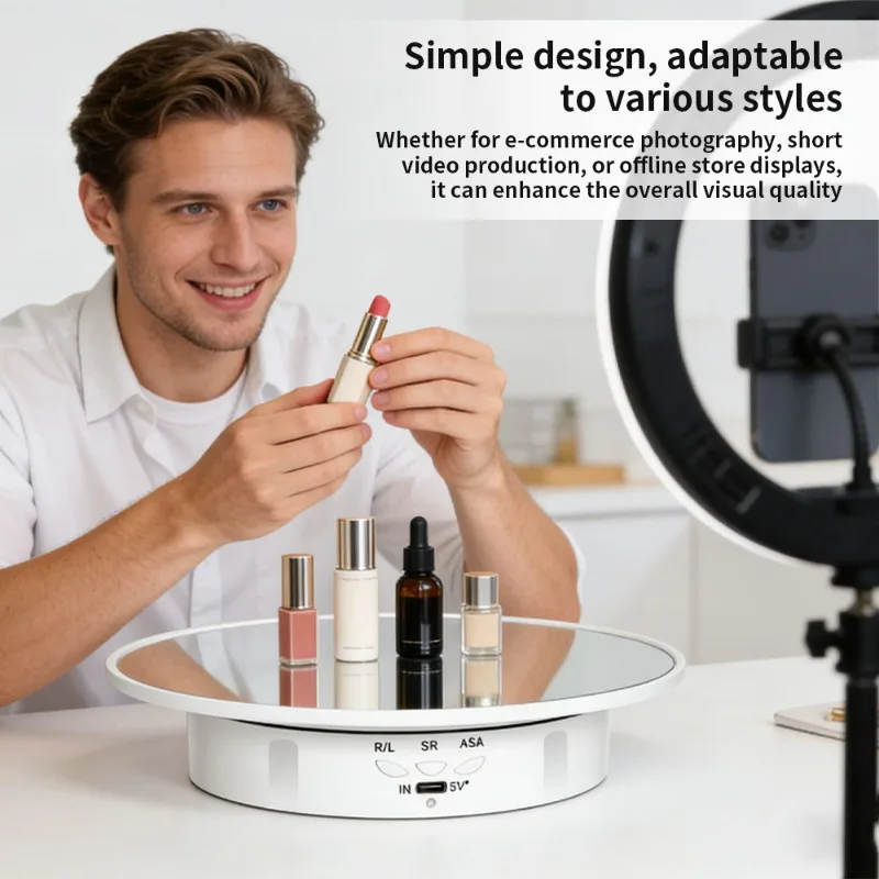 USB-Powered Rotating Turntable with 3 Speed Modes 360° Motorized Display Stand for Product Photography Jewelry&Video Shooting