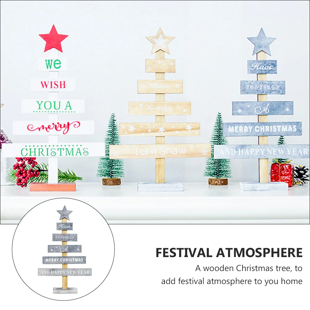 

Mini Wooden Christmas Tree Decor Grey Diy Holiday Home Party Ornament For Desktop Living Room Bedroom Stand Elegant Xmas