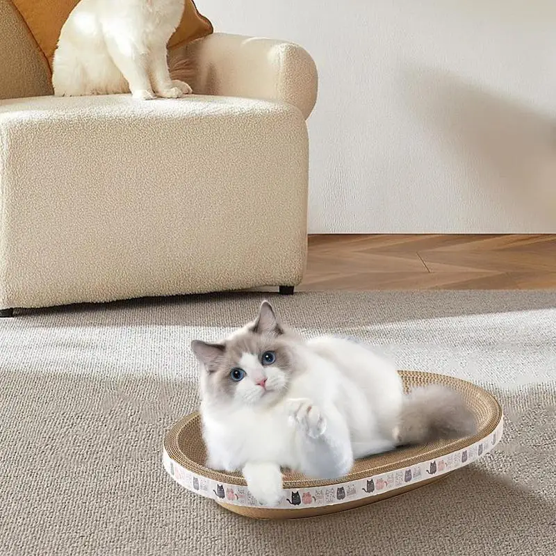 Cat Scratching Board Oval-shaped High-Density Cat Scratcher Cardboard Posts Cat Furniture Scratching Pads For Indoor