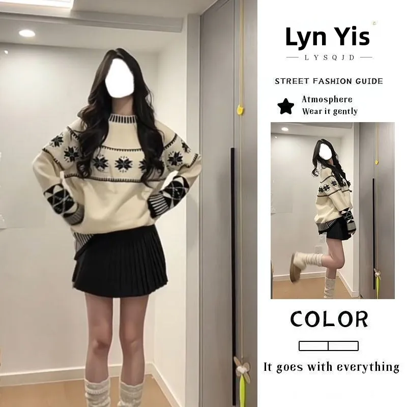 

Pure Acrylic M27 Arctic Fce Knitwear Women's Autumn Winter New Loose Coupling Embroidered Sweater Soft Straight Tube ape