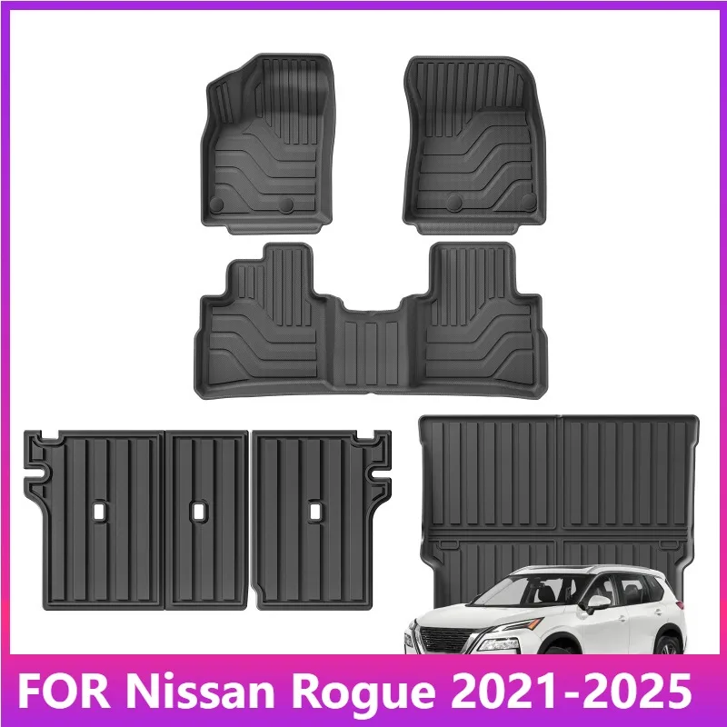 

Коврики для Nissan Rogue 2021-2025 TPE 3D Автомобильные коврики Аксессуары для багажника Черный (не для Select и спортивных моделей)