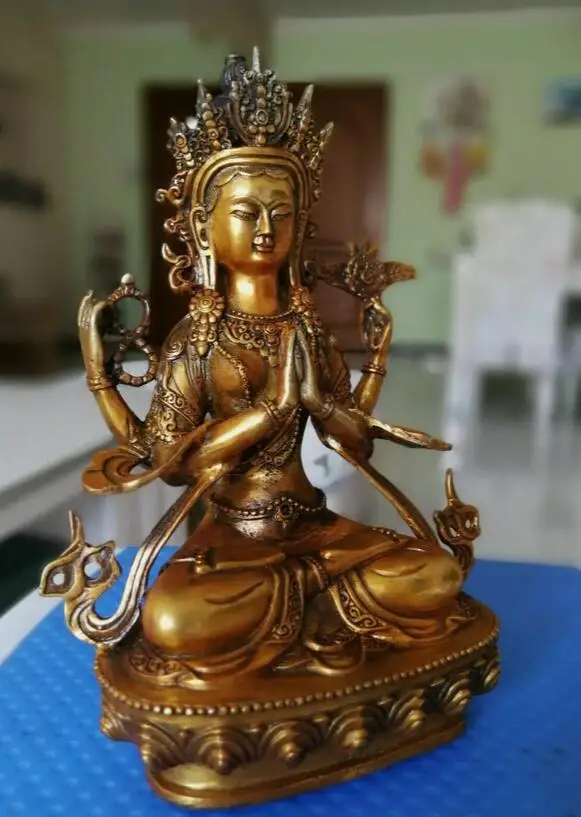 Buddhism Buddha Divinity bronze avalokiteshvara Chenrezig Kwan-yin 4 arms Statue