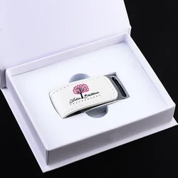 Free Color Printing Gift Box USB 2.0 Flash Drive 128G Custom Logo Leather Pen Drives 64GB Real Capacity Memory Stick 32GB U Disk