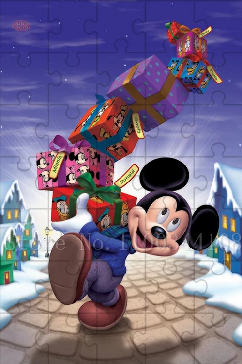 35 Pieces Disney Christmas Jigsaw Puzzles for Children Mickey Minnie Mouse Donald Duck Wooden Puzzles Kids Toys Christmas Gifts