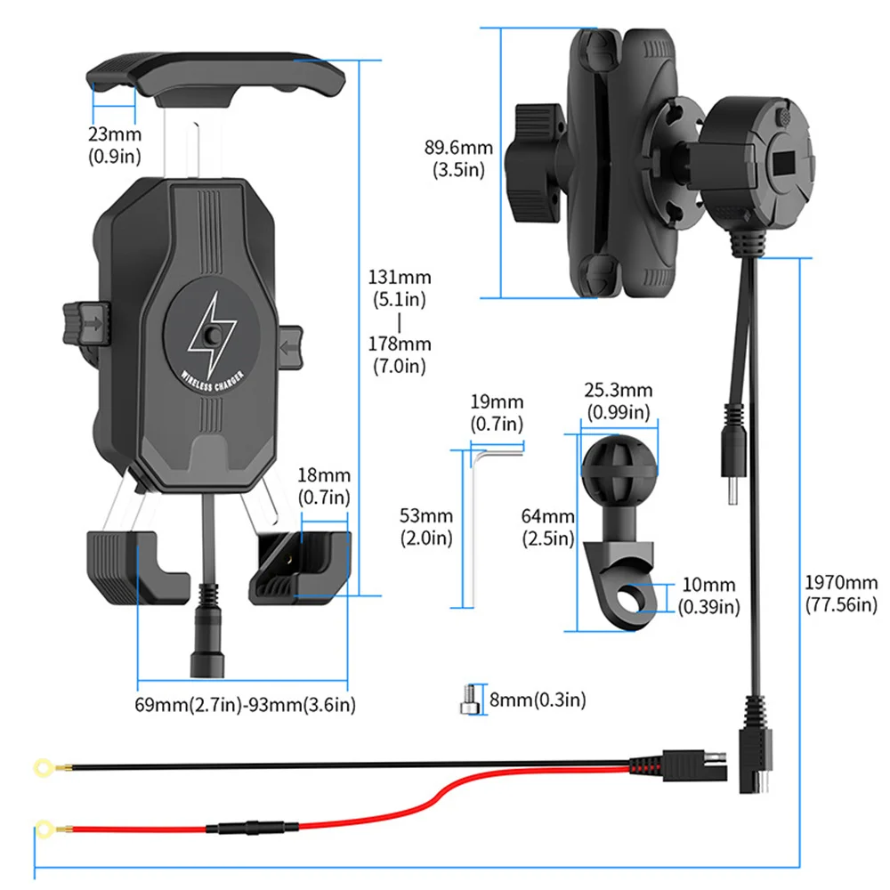 15W Wireless & Type-C Fast Charging Motorcycle Phone Mount - Shock Absorbing 360° Rotation for 4-7