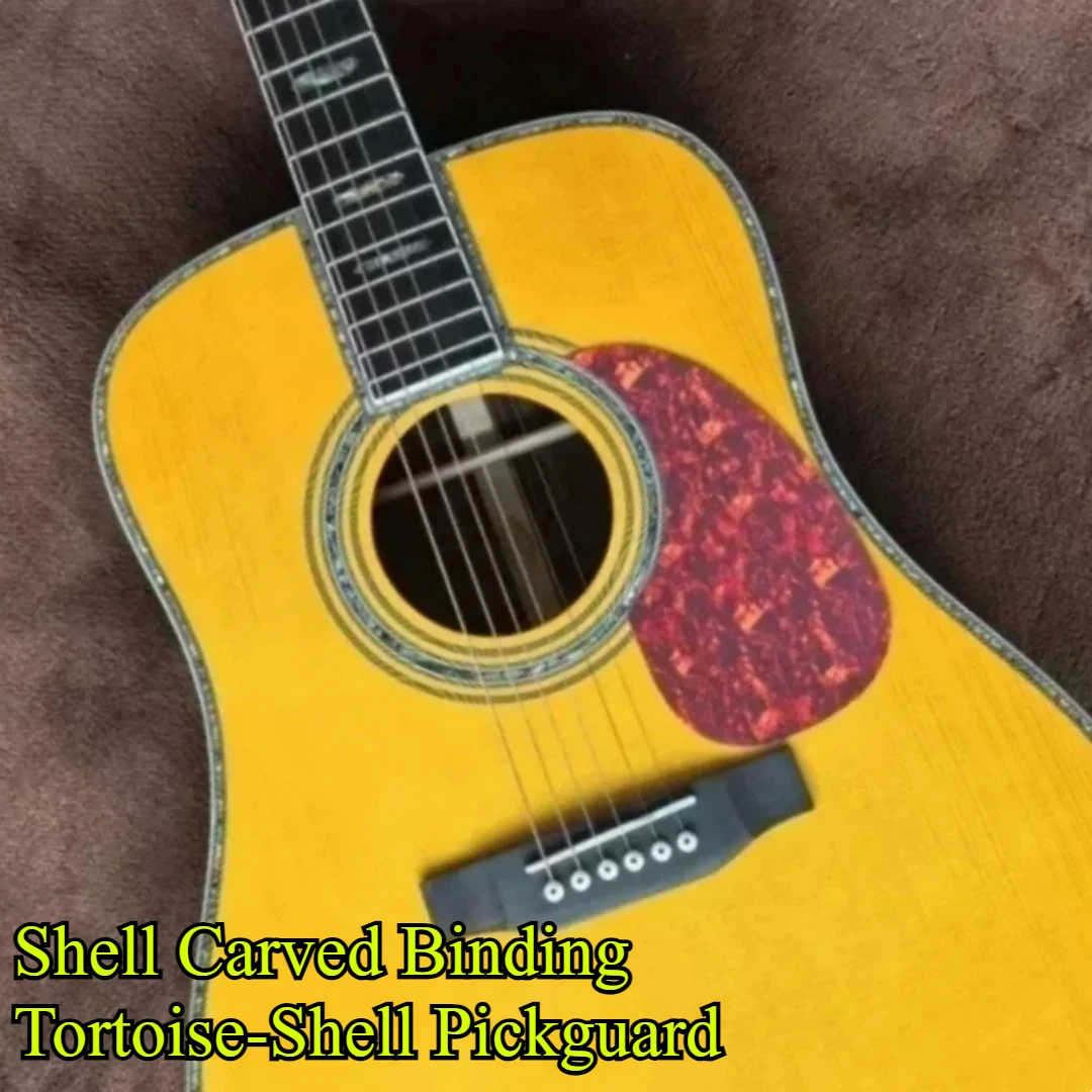 41 Inch  Vintage‑Yellow Deluxe‑Inlay Acoustic Folk Guitar Spruce Top Ebony Fingerboard Fingerstyle Sing‑Play Recording Stage