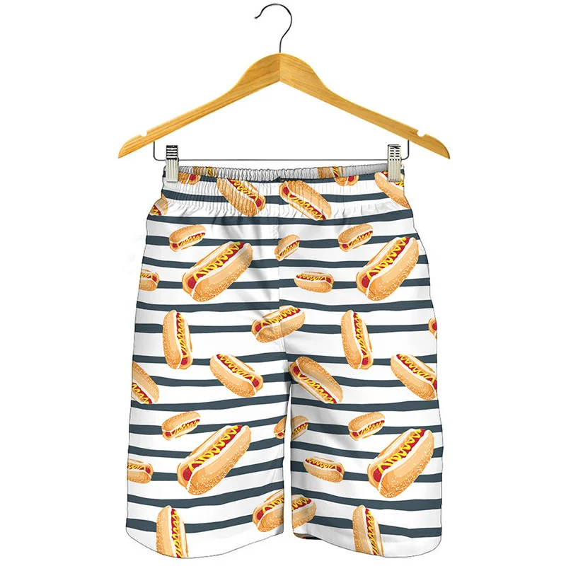 Cartoon Hot Dog Hamburger 3d Print Beach Shorts Men Summer Swim Trunks Kids Cool Street Short Pants Quick Dry Surf Board Shorts