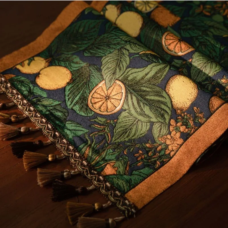 Chemin de Table Jacquard Rétro avec Glands, Broderie de Tournesol, Style Ethnique, Décoration de Salle à Manger et de Cuisine