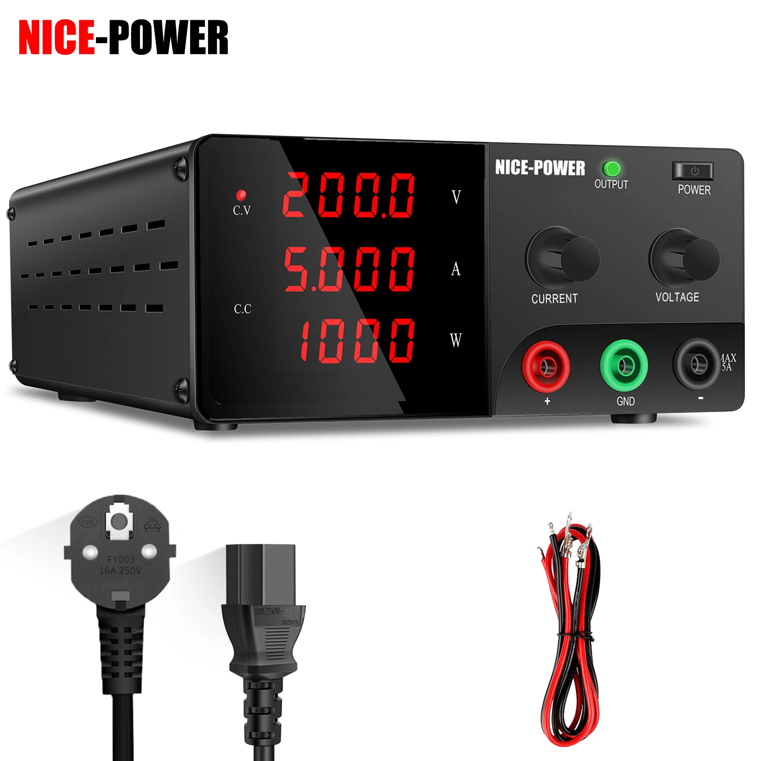 NICE-POWER 200V 5A DC laboratoriumvoeding, krachtige 0-1000W 100V 5A digitale tafelvoeding voor elektrolyse en reparatie van fotovoltaïsche omvormers