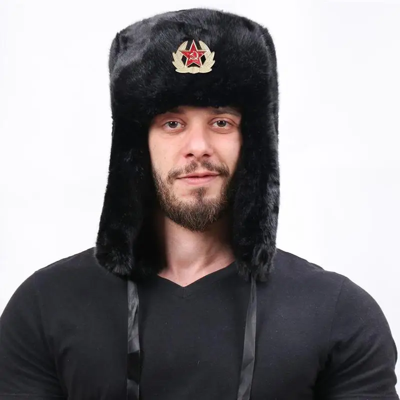 Soviet Badge Lei Feng Hat Windproof And Waterproof Men\'s And Women\'s Outdoor Hat Thickened Ear Protection Russian Warm Hat