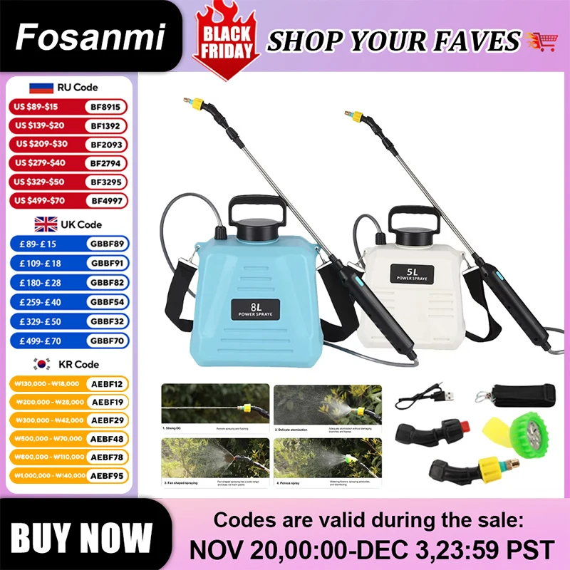 

5/8L Electric Sprayer Rechargeable Plant Sprayer Watering Can With Spray Gun High Pressure Garden Sprayer Irrigation Tools