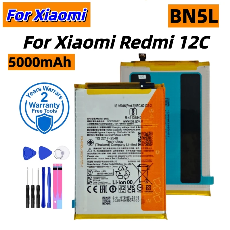 

High Quality New Fast Shipping Lithium Phone Battery BN5L 5000mAh For Xiaomi Redmi 12C Replacement Batteries Bateria