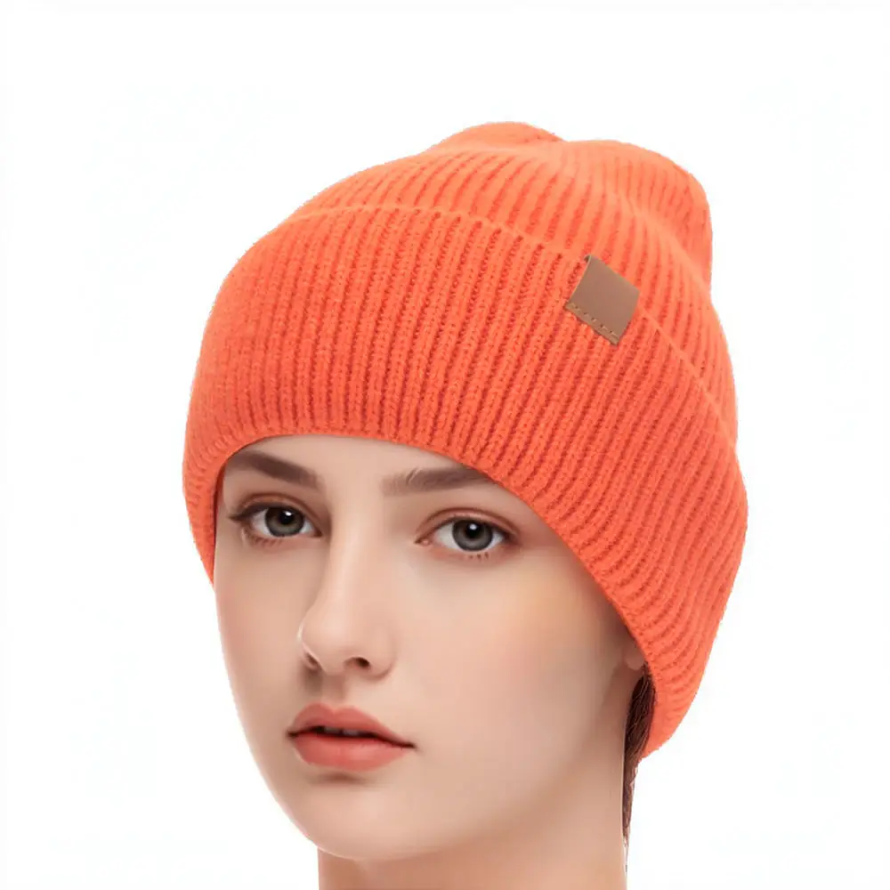 Warm Thickened Beanie Hat Men Women Knit Cap Soft Acrylic Letter Patch Minimalist Fashion Outdoor Windproof Elastic Headwear
