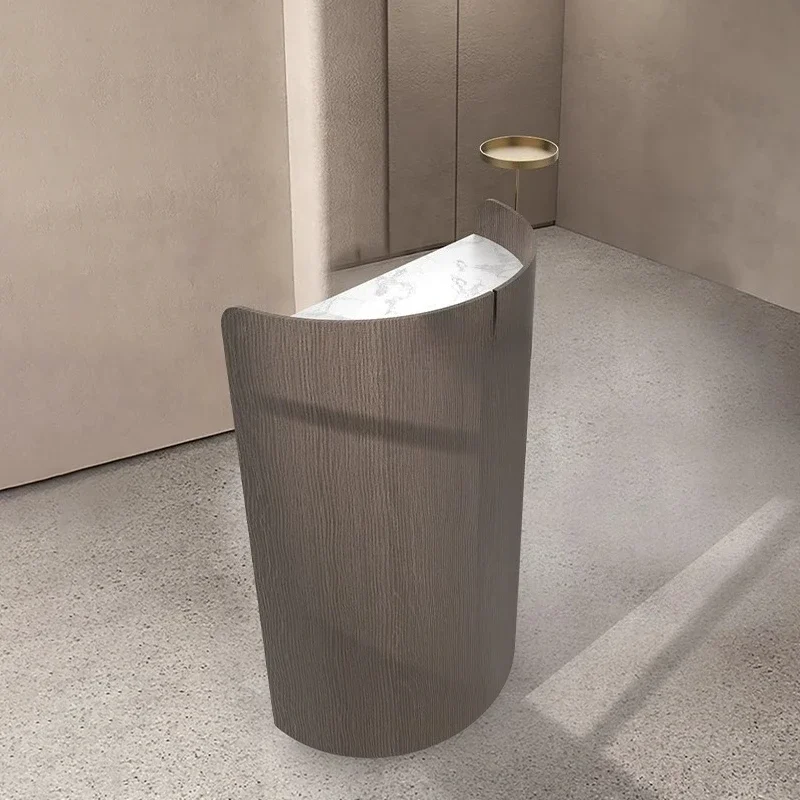 Creative Stainless Steel Desk Restaurant Wood Grain Curved Reception Stainless Steel
