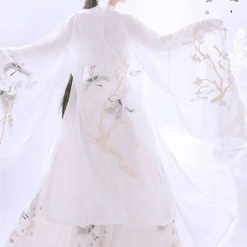 중국 고대 Hanfu 여성 중공업 자수 더블 브레스트 허리 길이 Ru 스커트 6m 스윙 대형 슬리브 셔츠 Perfor