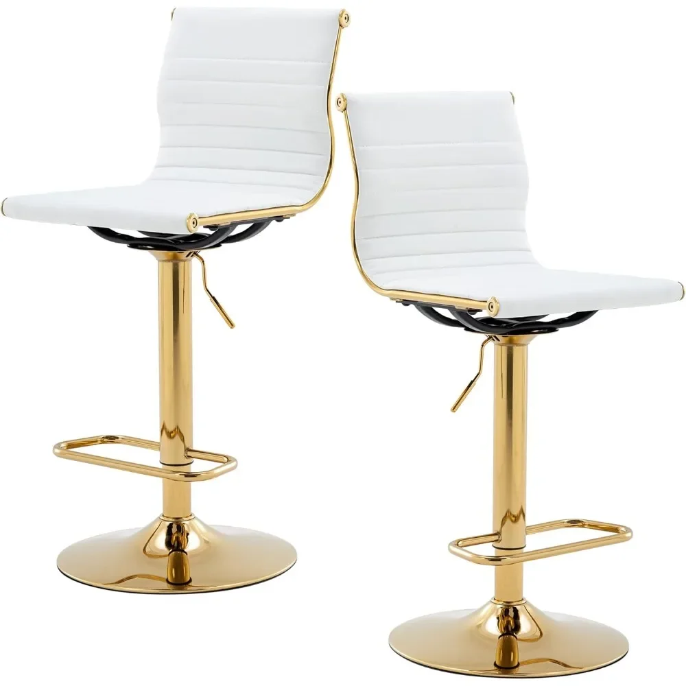 

White Barstools Bar Height Set of 2 Adjustable Faux Leather Counter Height Bar Stool Chair with Back for Kitchen Island Breakfas
