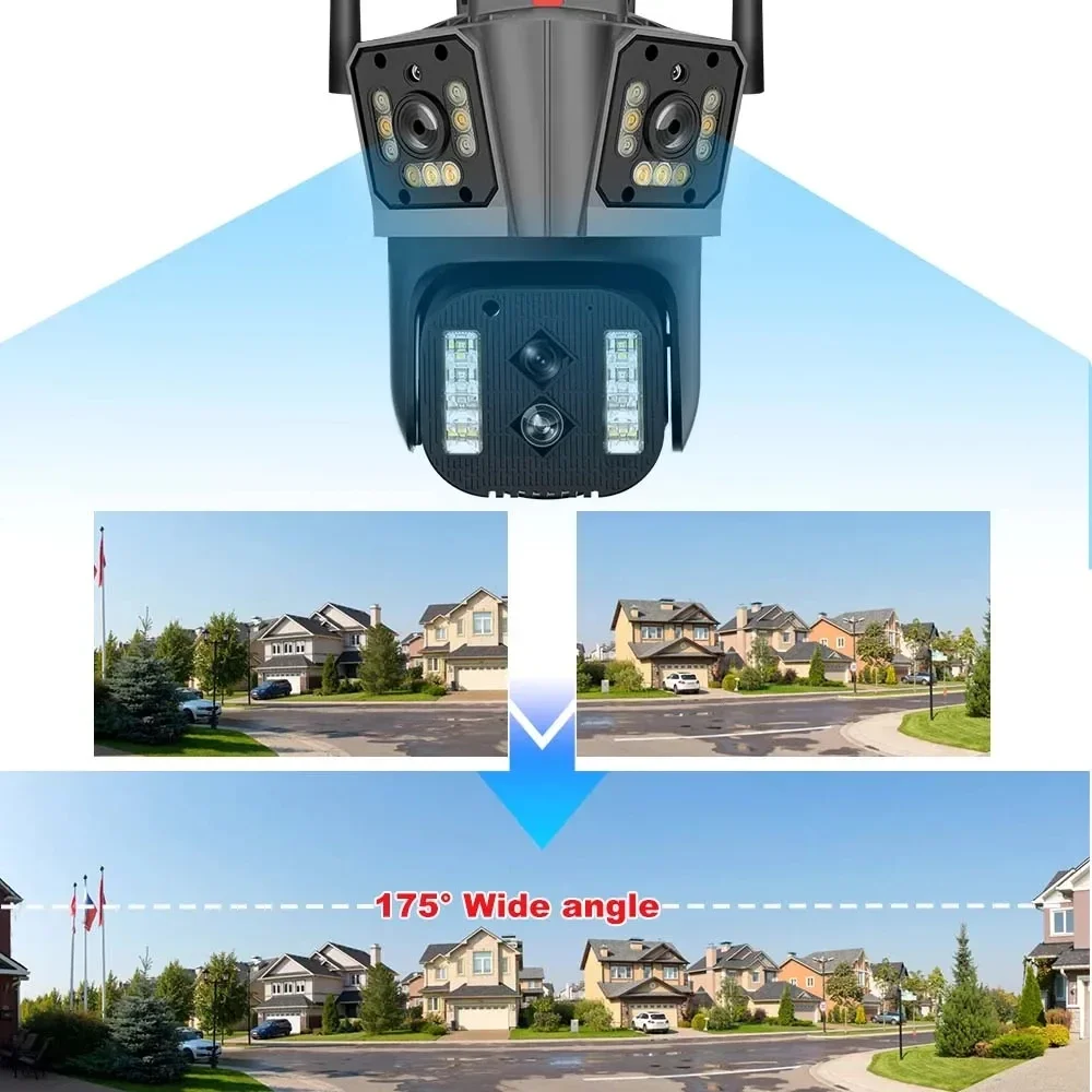 IPC360 Home App 16MP 8K Security Camera 4 Lens 10X Zoom 3 Screens WiFi PTZ Camera Two Way Audio Auto Tracking Color Night Vision