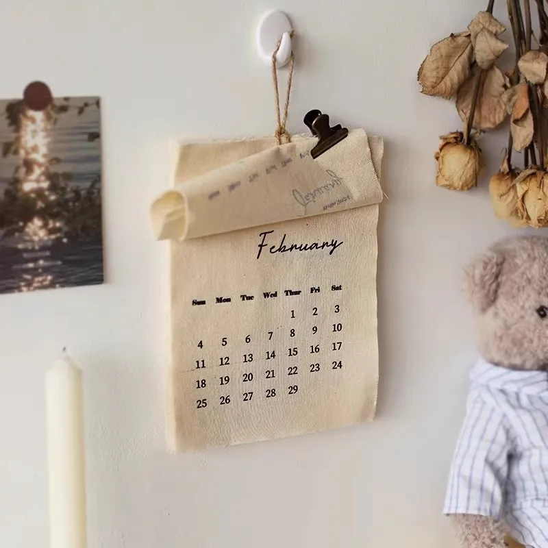 

2026 Retro Simple Style Canvas Calendar Wall-hung Type Calendar for Bedroom & Living Room Annual Time Planner Fabric Home Decor