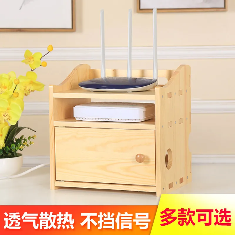 Premium Sturdy Solid Wood Desktop Router & Modem Storage Box with Cable Management, Concealment Organizer for WiFi, Socket