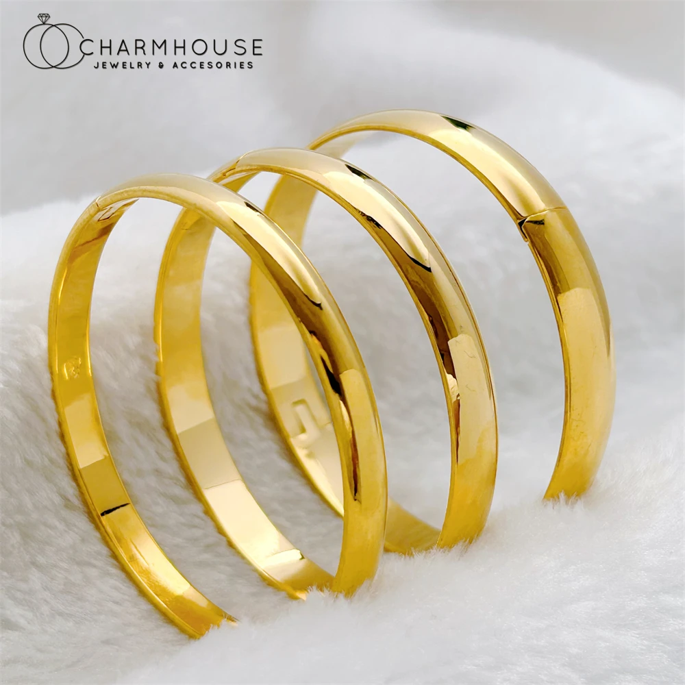 Gold Color Bangles for Women 6/8/10mm Smooth Round Cuff Bangle Pulserra Femme Wristband High Quality Jewelry Accessories Gifts