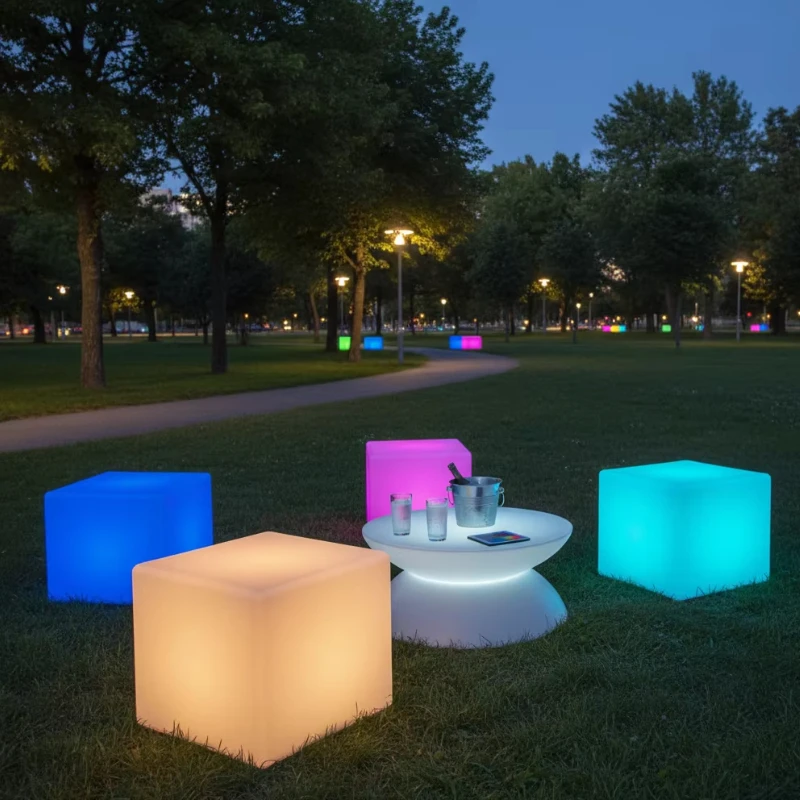 

Modern LED Cube Bar Stools for Nightclubs Hotels and Dining Lighted PE Plastic Furniture for Outdoor Led Cube Light