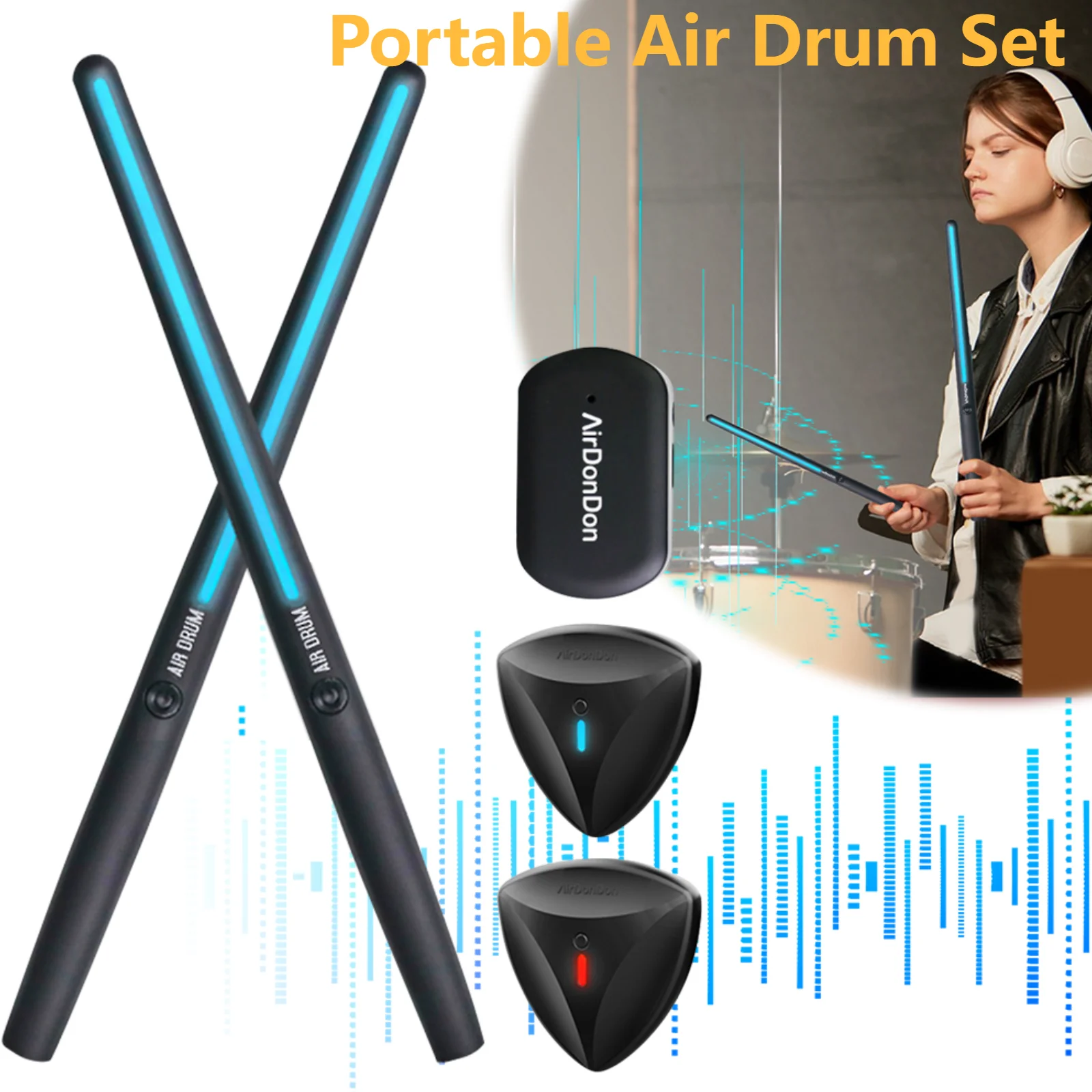 Portable Air Drum Set Air Drum Foot Sensor Realistic Effect Virtual Drum Sticks Electronic Drum Set for Beginners Professionals