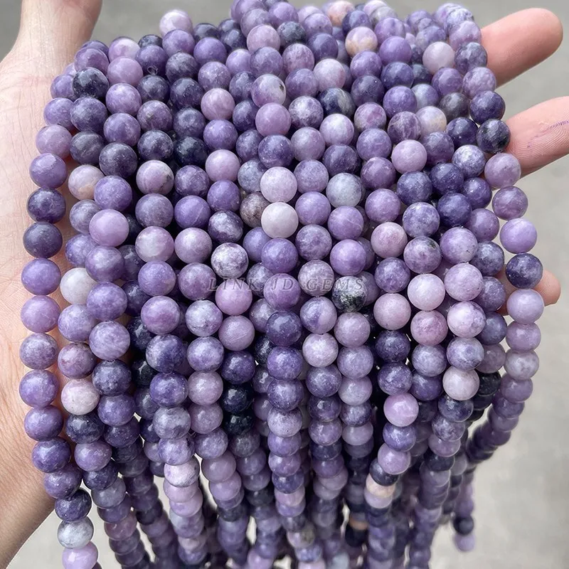 Batu Alami Cina Lepidolite Ungu Bulat Manik-manik 15 "Untai 4 6 8 10 12Mm Memilih Ukuran untuk Membuat Perhiasan Kalung Gelang Diy