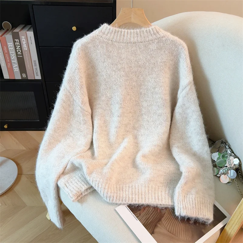 المرأة المشمش البلوز الفراولة سترة خمر 2000s البلوز متماسكة طويلة الأكمام س الرقبة سترة الكشمير المعنقة للنساء الخريف الشتاء #6