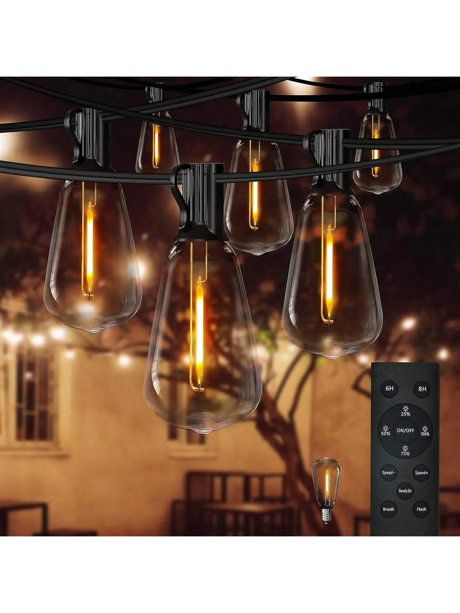 48FT Dimmable Outdoor String Lights with Remote, Connectable Waterproof LED Hanging Umbrella Edison Outside Light Luces para