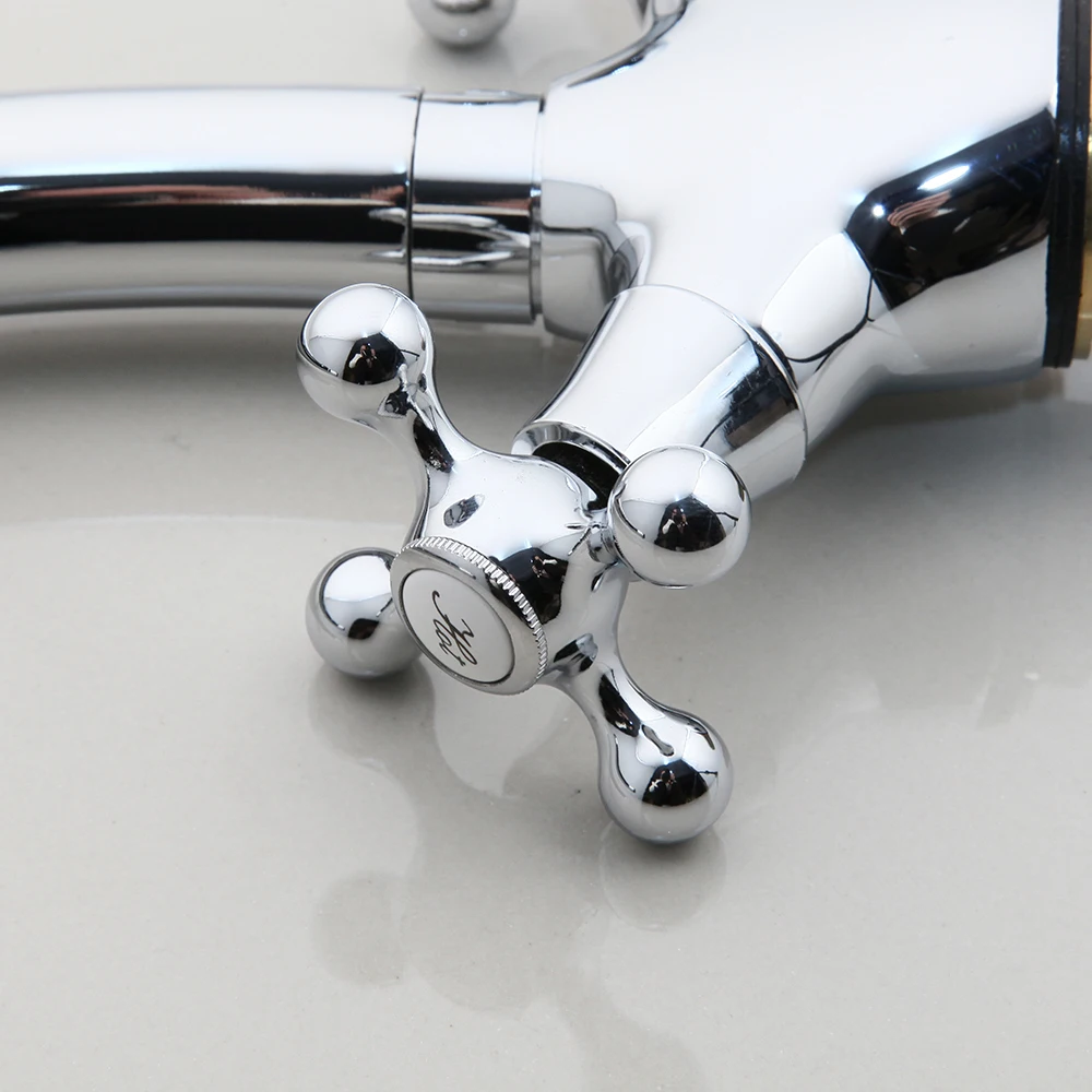KEMAIDI Chrome Finished Kitchen Sink Faucet Double Handle Hot and Cold Water Mixer Tap Deck Mounted Torneira Cozinha